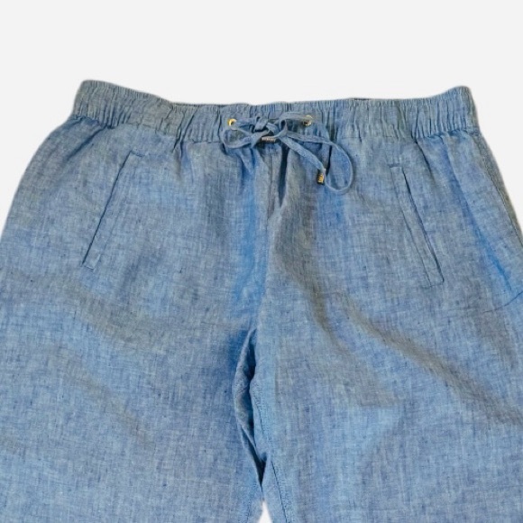 Lilly Pulitzer Taron Linen Pants, Sea Salt Beckon Blue, Size L - Picture 6 of 10